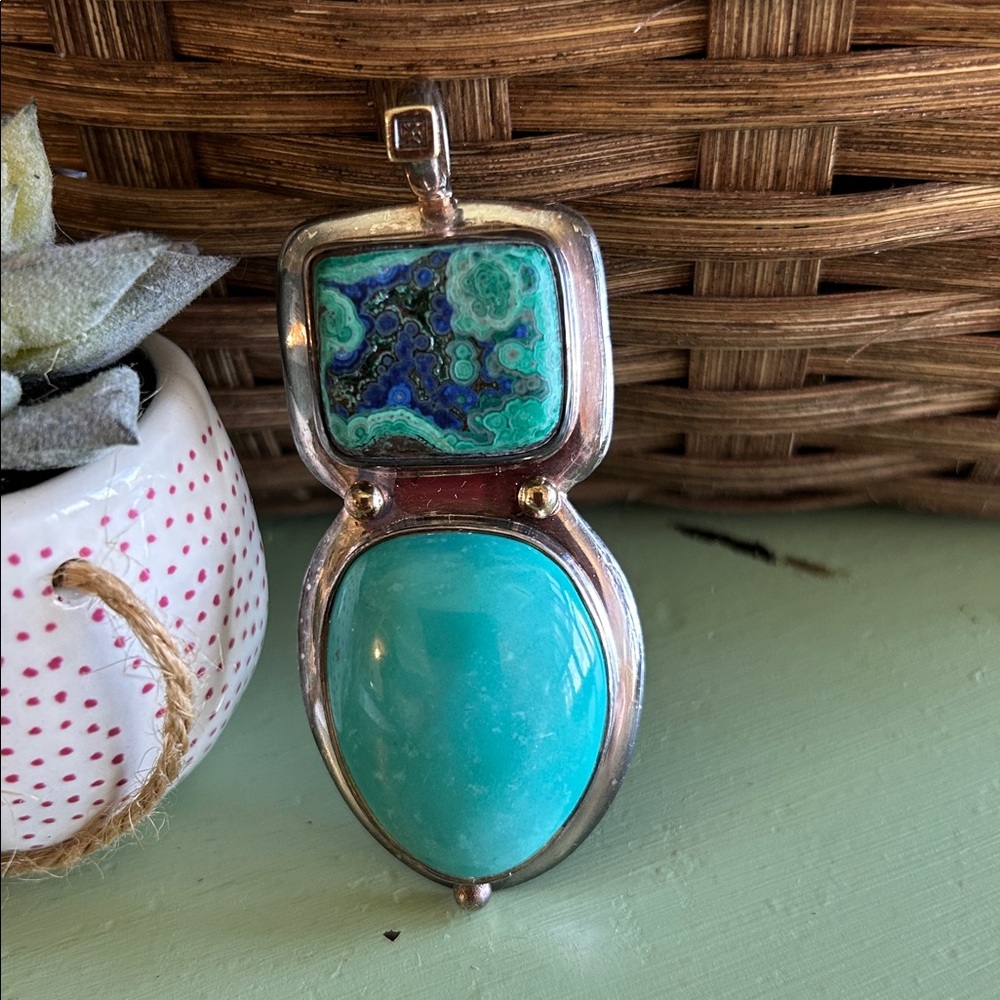 Sterling silver 925 turquoise pendant BoHo Southwestern XVN jewelry pendant only - Picture 3 of 9